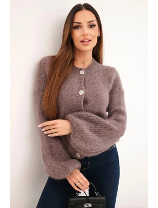 Dámský svetr s mohairovou přízí na knoflíky s nabíranými rukávy fango Dámský svetr s mohairovou přízí na knoflíky s nabíranými rukávy fango