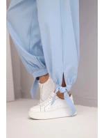 Dámské kalhoty s širokým nohavicím a zavazováním dole modré