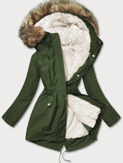Teplá khaki-ecru dámská zimní bunda (W629)