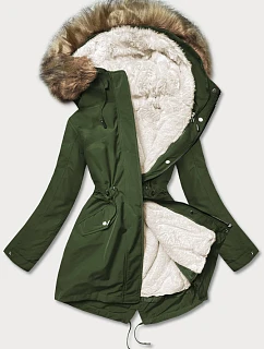 Teplá dámská zimní bunda khaki-ecru (w629)