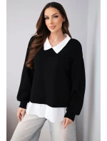 Dámská máslová mikina z viskózy s košilovou vsadkou černá