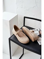 Kožené semišové baleríny Barefoot s páskem Zazoo 10206 béžové