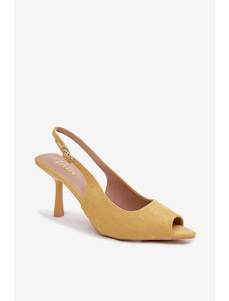 Dámské sandály na podpatku Eko semiš žluté Sevina
