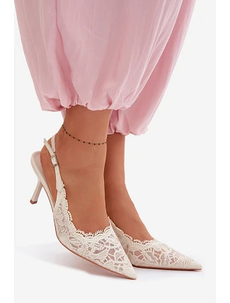 Krajkové Sandály na Podpatku Světle Béžové Carielle