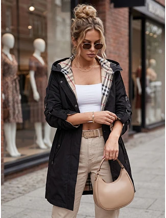 Dámská přechodová bunda typu parka s kapucí, černá, FashionStreet TY5833 Dámská přechodová bunda typu parka s kapucí, černá, FashionStreet TY5833