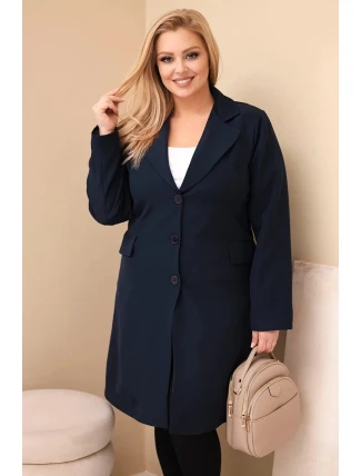 Dámský plášť Plus Size dlouhý s límcem a kapsami granátový