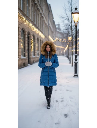 Dámská prošívaná bunda s kapucí W701 petrolejová - MHM Dámská prošívaná bunda s kapucí W701 petrolejová - MHM