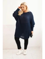 Dámský svetr Plus Size s mohair pončo modrý Dámský svetr Plus Size s mohair pončo modrý