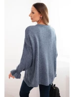 Dámský svetr s přídavkem mohairu a vlny volného střihu jeansový