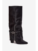 Dámské kozačky na klínku s ozdobným páskem eko kůže černé Jolivine
