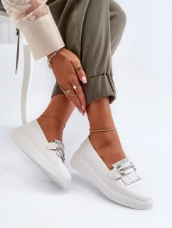 Lehké dámské kozačky z kůže na platformě bílé S.Barski LR590