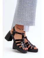 Dámské lakované sandály na vysokém podpatku, Black Aninifer