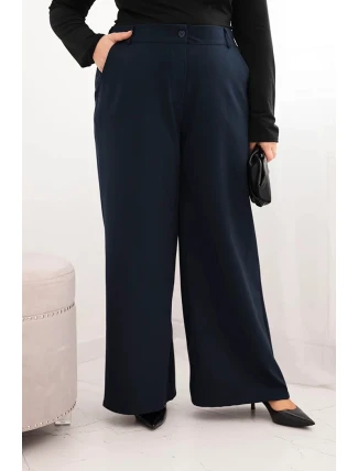 Dámské kalhoty Plus Size se širokou nohavicí a páskem čokoládové Dámské kalhoty Plus Size se širokou nohavicí a páskem čokoládové