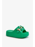 Dámské pěnové pantofle se zdobením na silné podrážce, zelená Bremavia