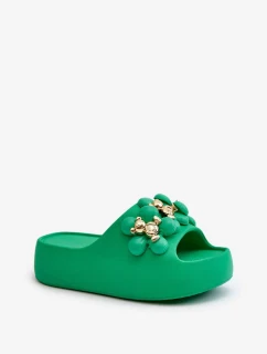 Dámské pěnové pantofle se zdobením na silné podrážce, zelená Bremavia