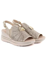 Dámské kožené sandály na platformě koturn gold M.Daszynski 25144-4