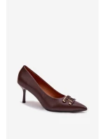 Podpatky Lodičky s ozdobou Eko kůže Hnědé Fivara