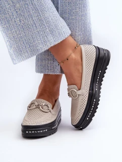 Dámské kožené mokasíny na platformě s ozdobou S.Barski béžová