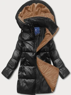 Černo-hnědá volná dámská bunda z eko kůže (ag6-20b)