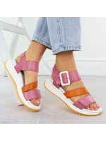 Dámské kožené zvýšené sandály růžové Rieker W2950-31