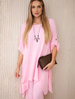 Sada halenky + kalhot s přívěskem bonbónově růžová