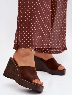 Ženské pantofle na platformě čokoládové Ravelia