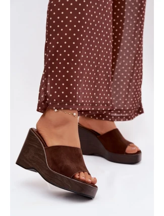 Ženské pantofle na platformě čokoládové Ravelia