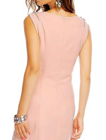 Společenské šaty značkové moderní střih s ozdobnými zipy na ramenou růžové - Růžová / XL - J&J
