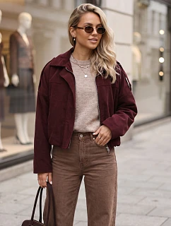 Dámská krátká bordová kordová bunda FashionStreet TY6019