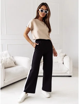 Béžový dámský sportovní komplet - oversize tričko t-shirt a teplákové kalhoty (VE89) Béžový dámský sportovní komplet - oversize tričko t-shirt a teplákové kalhoty (VE89)