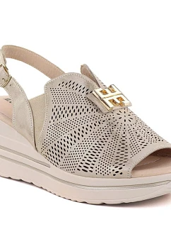 Dámské kožené sandály na platformě koturn gold M.Daszynski 25144-4