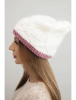 Dámská zimní čepice z vlny s propleteným vzorem K443 bílá + růžová
