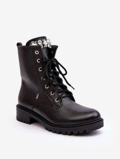 Dámské kožené workery s ozdobou Zazoo 1757 Černé