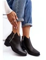 Kožené dámské kotníčkové boty na sloupku s nízkým svrškem a zipy černé Annaja
