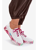 Kožené dámské polobotky s vzorovanou platformou Fuchsiová Femela