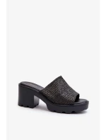Černé dámské pantofle Titantha s pleteným vysokým podpatkem
