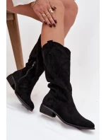 Dámské kozačky ve western stylu na nízkém podpatku Cherrie – černé, eko semiš