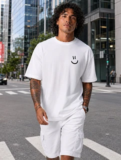 Pánské bavlněné tričko oversize s potiskem bílé FashionStreet NX1045R