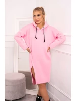 Šaty s kapucí a bočním rozparkem růžové Šaty s kapucí a bočním rozparkem růžové