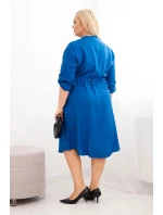 Dámská viskózová sukýnka Plus Size s knoflíky a zavazováním v pase chabrová