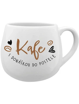 KAFE S DONÁŠKOU DO POSTELE - bílý keramický hrníček 300 ml KAFE S DONÁŠKOU DO POSTELE - bílý keramický hrníček 300 ml