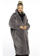 Šedý dámský plyšový oversize kabát Ann Gissy (AG1-J9172)