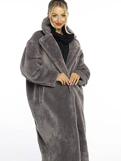 Dámský plyšový kabát oversize Ann Gissy šedý (AG1-J9172)