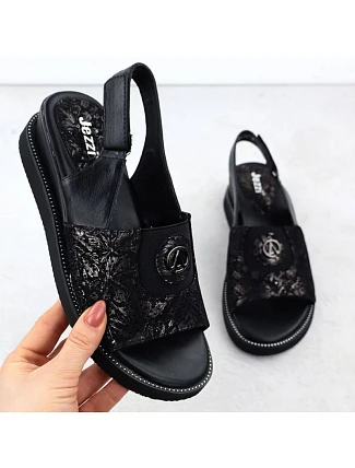 Dámské zvýšené sandály s gumou černé Jezzi RMR2267-2