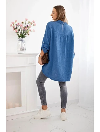 Bavlněná mušelínová košile Plus Size Tmavý denim Bavlněná mušelínová košile Plus Size Tmavý denim