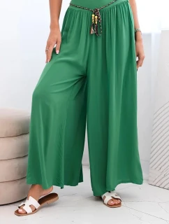 Dámské kalhoty z viskózy se širokými nohavicemi zelený