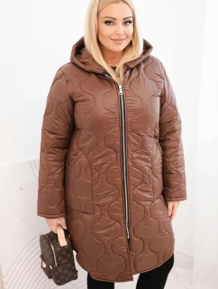 Dámská zimní prošívaná bunda Plus Size s kapucí čokoládová