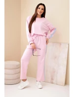 Dámský viskózový máslový komplet s lampasy pudrově růžová