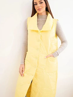Dámská prošívaná dlouhá vesta s kapsami a stojáčkem žlutá