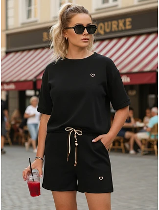 Dámský viskózový komplet s motýlem a šortkami černý FashionStreet AY1200